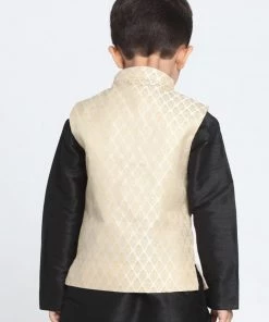 Vastramay Silk Blend Cream And Zari Gold Baap Beta Ethnic Jacket