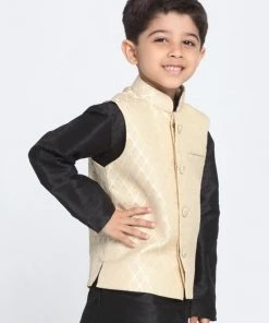 Vastramay Silk Blend Cream And Zari Gold Baap Beta Ethnic Jacket