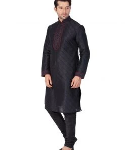 Vastramay Men And Boys Black Cotton Silk Kurta And Pyjama Set Ganesh Chaturthi