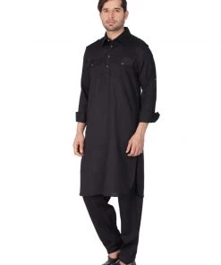 Vastramay Cotton Blend Black Baap Beta Pathani Kurta & Pyjama Set 12 Vastramay Cotton Blend Black Baap Beta Pathani Kurta & Pyjama Set