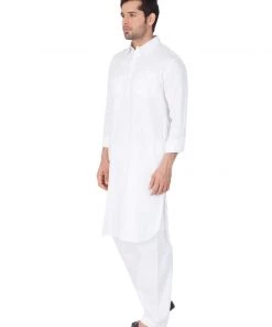 Kurta Pyjama Vastramay Cotton Blend White Baap Beta Pathani Kurta & Pyjama Set