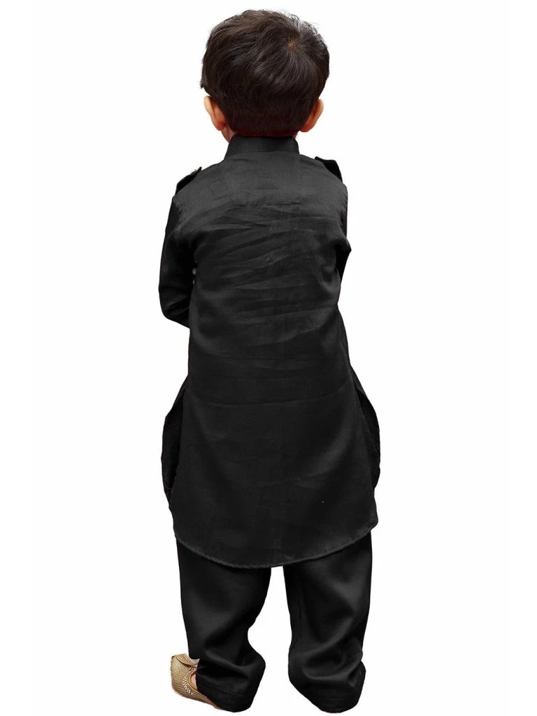 Vastramay Cotton Blend Black Baap Beta Pathani Kurta & Pyjama Set 9 Vastramay Cotton Blend Black Baap Beta Pathani Kurta & Pyjama Set