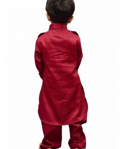 Kurta Pyjama Vastramay Cotton Blend Maroon Baap Beta Pathani Kurta & Pyjama Set