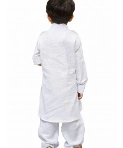 Kurta Pyjama Vastramay Cotton Blend White Baap Beta Pathani Kurta & Pyjama Set