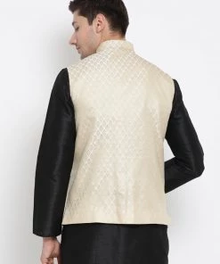 Vastramay Silk Blend Cream And Zari Gold Baap Beta Ethnic Jacket