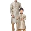 Vastramay Silk Blend Beige And Rose Gold Baap Beta Kurta Pyjama Set