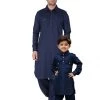 Vastramay Cotton Blend Navy Blue Baap Beta Pathani Kurta & Pyjama Set