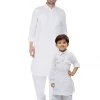 Kurta Pyjama Vastramay Cotton Blend White Baap Beta Pathani Kurta & Pyjama Set