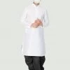 VASTRAMAY Men's White Cotton Silk Blend Kurta And Dhoti Pant Set