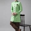 Vastramay Men's Green And Coffee Silk Blend Sherwani Set