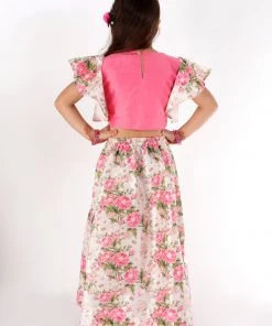 Vastramay Girls Girl's Printed Skirt And Ruffle Crop Top Set