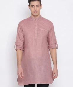 Buy 1 Get 1 Vastramay Men Purple Solid Straight Kurta