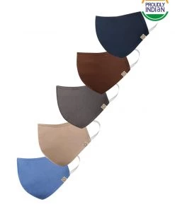 Vastramay Unisex 3-Ply Solid Reusable Anti-Pollution Comfortable Cotton Hosiery Masks In Multicolour - Pack Of 5 Rakhi