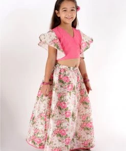 Vastramay Girls Girl's Printed Skirt And Ruffle Crop Top Set