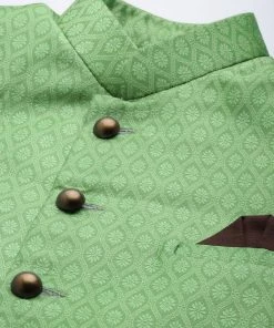 Vastramay Men's Green And Coffee Silk Blend Sherwani Set