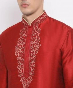 Kurta Sets Vastramay Men's Maroon Solid Kurta With Pyjamas