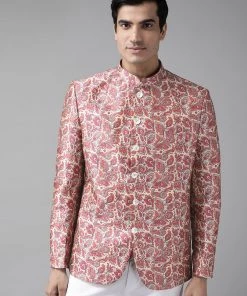 Vastramay Men's Multicolor-Base-Pink Silk Blend Jodhpuri