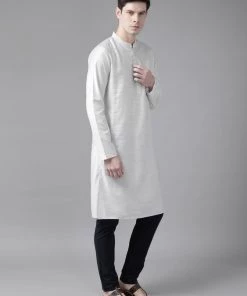 SHVAAS By VASTRAMAY Men's Grey Organic Cotton Kurta