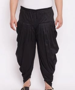 VASTRAMAY Men's PLUS Size Black Solid Cowl Dhoti Pants Rakhi