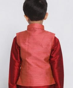 JBN Creation VASTRAMAY Boys Pink & Orange Woven Design Nehru Jacket