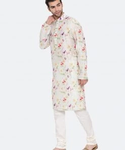Vastramay Cotton Blend Multicolor-Base-Cream Baap Beta Kurta Pyjama Set