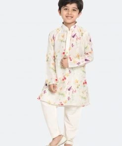 Vastramay Cotton Blend Multicolor-Base-Cream Baap Beta Kurta Pyjama Set