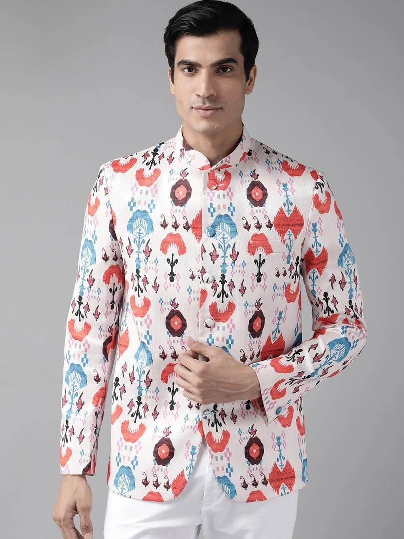 VASTRAMAY Men's Multicolor-Base-Cream Silk Blend Jodhpuri 3 VASTRAMAY Men's Multicolor-Base-Cream Silk Blend Jodhpuri