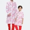 Vastramay Cotton Blend Multicolor-Base-White Baap Beta Kurta Pyjama Set