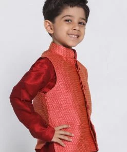 JBN Creation VASTRAMAY Boys Pink & Orange Woven Design Nehru Jacket