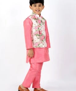 Vastramay Silk Blend Floral Printed Siblings Set