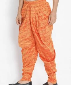 VASTRAMAY Men's Orange Cotton Blend Dhoti