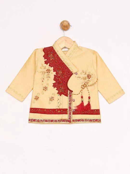 JBN Creation Boys Gold And Maroon Angrakha Kurta And Dhoti Set 4 JBN Creation Boys Gold And Maroon Angrakha Kurta And Dhoti Set