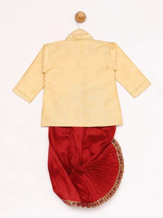 JBN Creation Boys Gold And Maroon Angrakha Kurta And Dhoti Set 6 JBN Creation Boys Gold And Maroon Angrakha Kurta And Dhoti Set