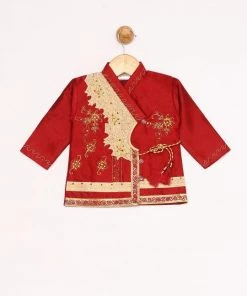 JBN Creation Maroon Angrakha Kurta And Dhoti Set Boys