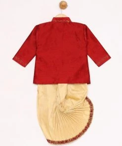 JBN Creation Maroon Angrakha Kurta And Dhoti Set Boys