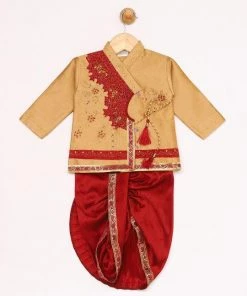 JBN Creation Rose Gold Angrakha Kurta And Dhoti Set Boys