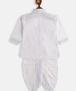 JBN Creation White Angrakha Kurta And Dhoti Set