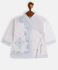 JBN Creation White Angrakha Kurta And Dhoti Set