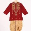 JBN Creation Maroon Silk Blend Kurta And Dhoti Set