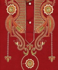 JBN Creation Maroon Silk Blend Kurta And Dhoti Set