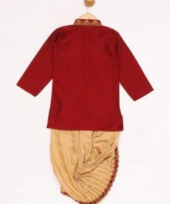 JBN Creation Maroon Silk Blend Kurta And Dhoti Set