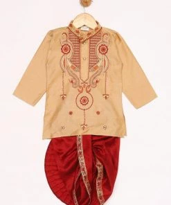JBN Creation Rose Gold Silk Blend Kurta And Dhoti Set Boys