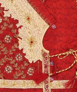 JBN Creation Gold & Maroon Angrakha Kurta And Dhoti Set