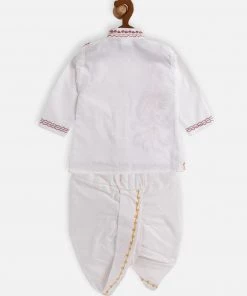 JBN Creation Boy's White Ethnic Motifs Embroidered Angrakha Kurta With Dhoti Pants