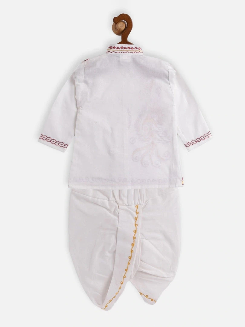 JBN Creation Boy's White Ethnic Motifs Embroidered Angrakha Kurta With Dhoti Pants 4 JBN Creation Boy's White Ethnic Motifs Embroidered Angrakha Kurta With Dhoti Pants