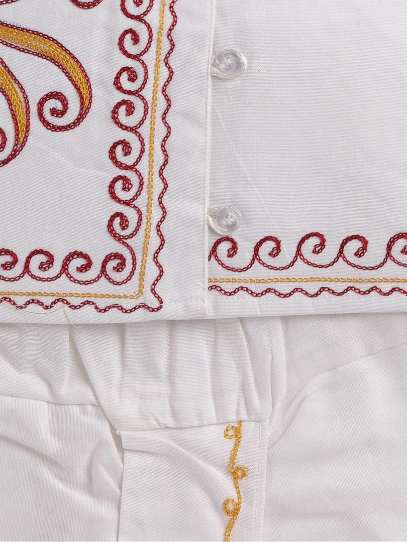 JBN Creation Boy's White Ethnic Motifs Embroidered Angrakha Kurta With Dhoti Pants 7 JBN Creation Boy's White Ethnic Motifs Embroidered Angrakha Kurta With Dhoti Pants