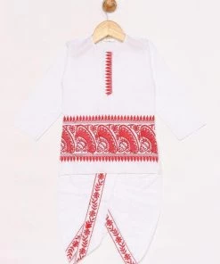 JBN Creation White Embroidered Cotton Kurta And Dhoti Set