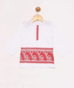 JBN Creation White Embroidered Cotton Kurta And Dhoti Set