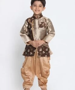 JBN Creation VASTRAMAY Boys' Gold Cotton Silk Blend Kurta And Dhoti Pant Set