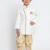 JBN Creation Boy's White Jute Silk Blend Sherwani Set